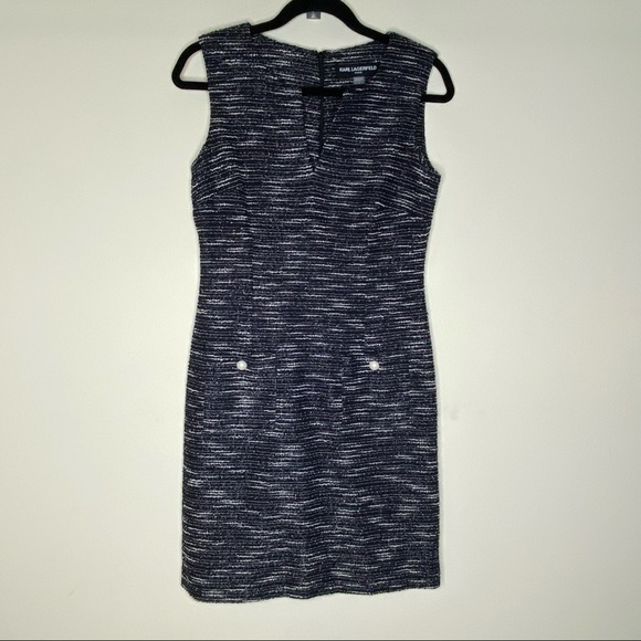 Karl Lagerfeld Dress Sleeveless Tweed Black White - Picture 2 of 7